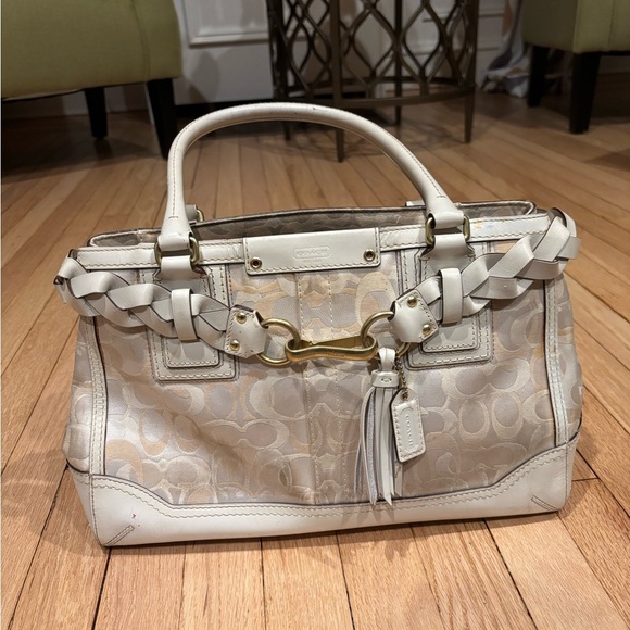 Coach Handbags - Coach Cream and White Signature Satchel